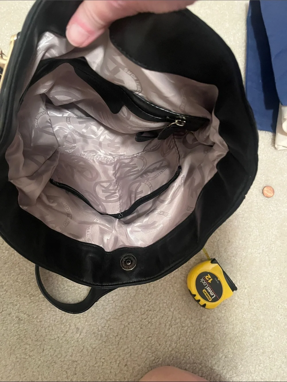 Michael Michael Kors Black Ruched Leather Shoulder Bag with Gold Accents